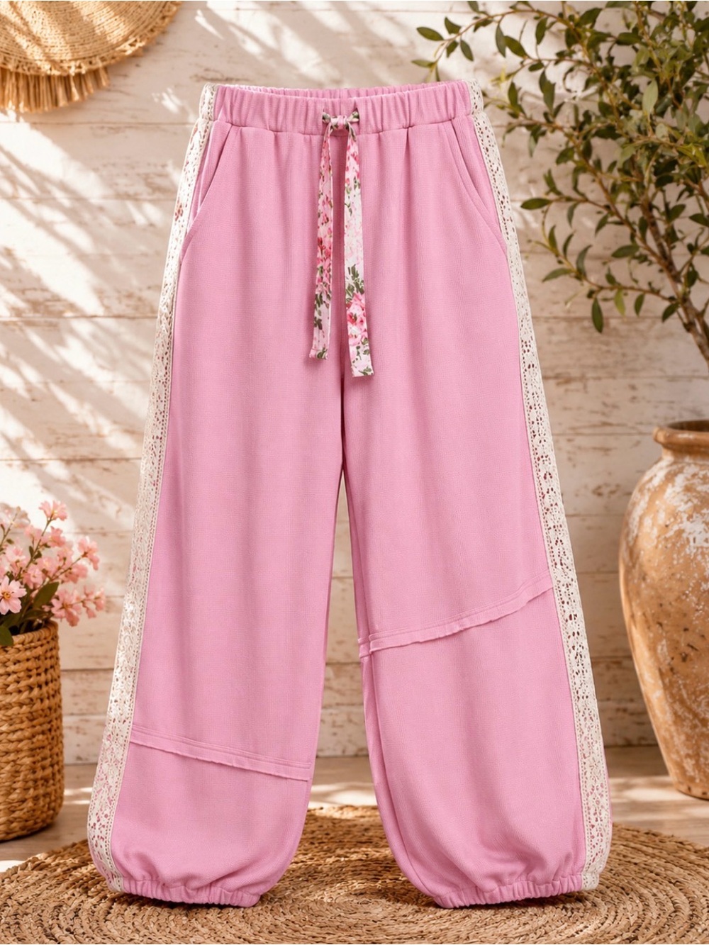 POL Pink Floral Patchwork Wide Leg Pants & Zip-Up Hoodie Set - Picture 3 of 5